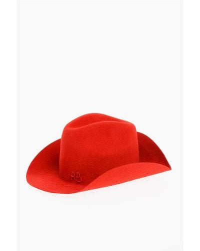 Ruslan Baginskiy Solid Colour Felt Cowboy Hat With Embossed Logo - Red
