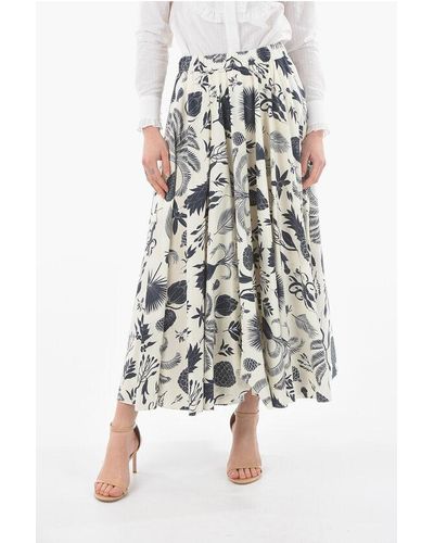 P.A.R.O.S.H. Tropical Printed Cotton Cinapple Long Skirt - Multicolour