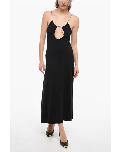 Saint Laurent Knitted Slip Dress With Cut-Out Detail - Black