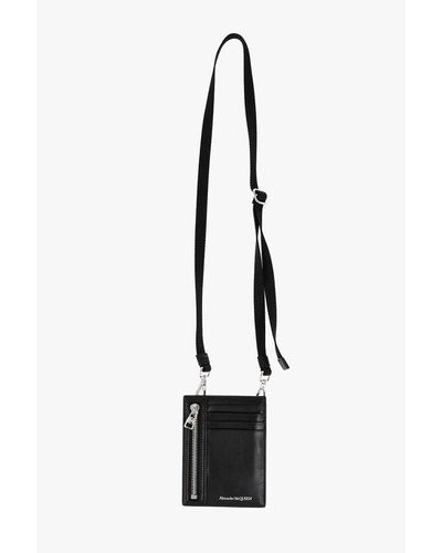 Alexander McQueen Leather Card Holder With Removable Shoulder Strap - Black