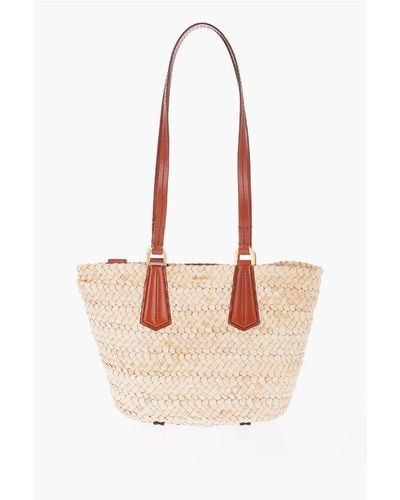 Max Mara Braided Straw Panierm Tote Bag With Double Handle - Pink