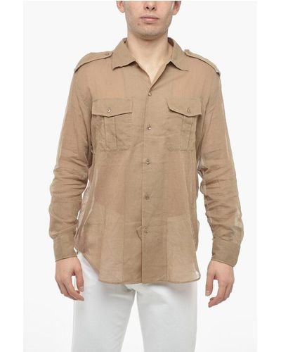 Saint Laurent Semi-Sheer Shirt With Double Chest Pocket - Natural