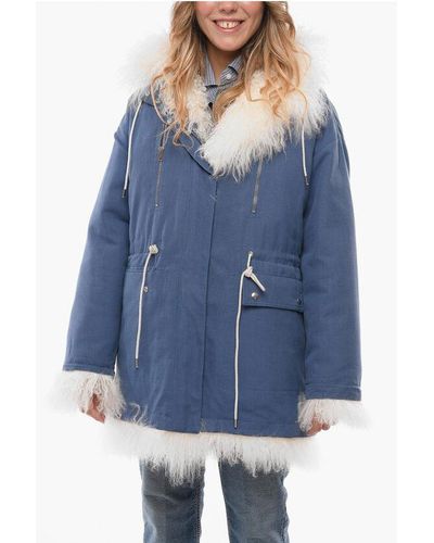 Calvin Klein Cotton-Canvas Parka With Furred Lining - Blue