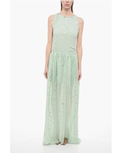 Amiri Silk Halterneck Dress With Lurex Stars And Front Slit - Green