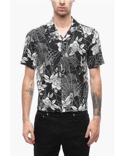 Palm Angels Floral Printed Short-Sleeved Bowling Shirt - Black