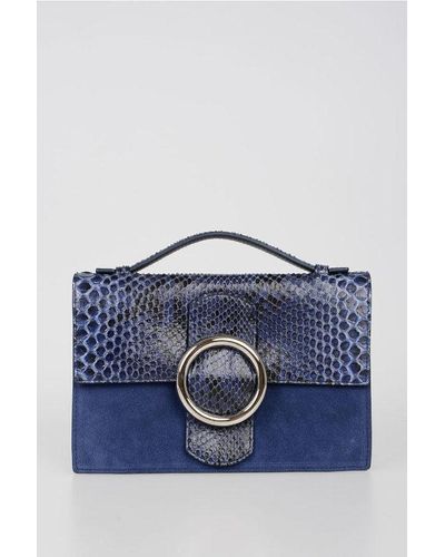 Orciani Suede Leather And Snake Hand Bag - Blue