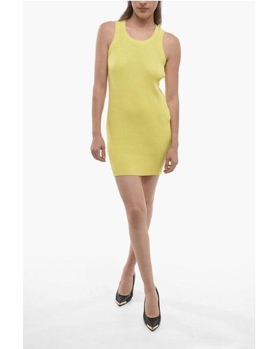 Sacai Ribbed Cotton Blend Dress - Yellow