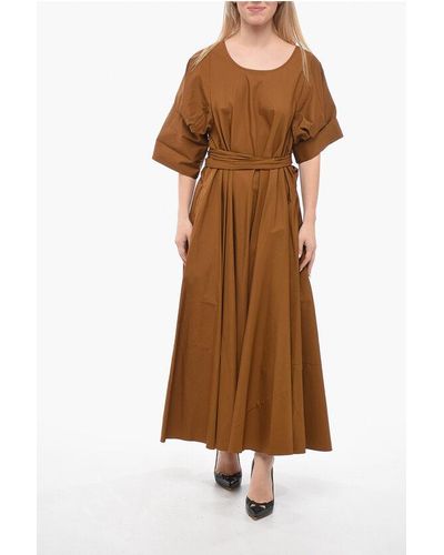 Aspesi Short-Sleeved Flared Dress With Tie Fastening - Brown