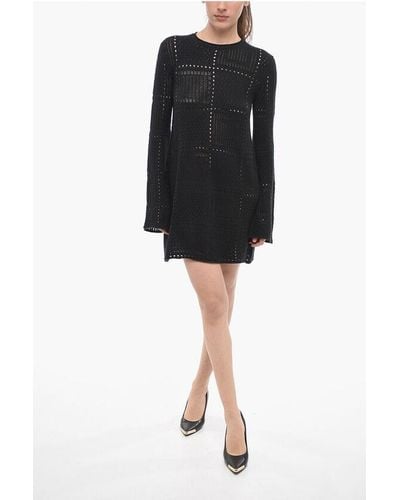 Chloé Cashmere Blend Minidress With Flared Sleeves - Black