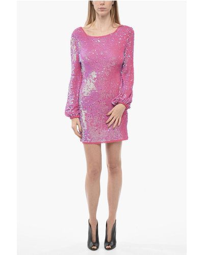 retroféte Sequined Bare Back Dress With Bellon Sleeves - Pink