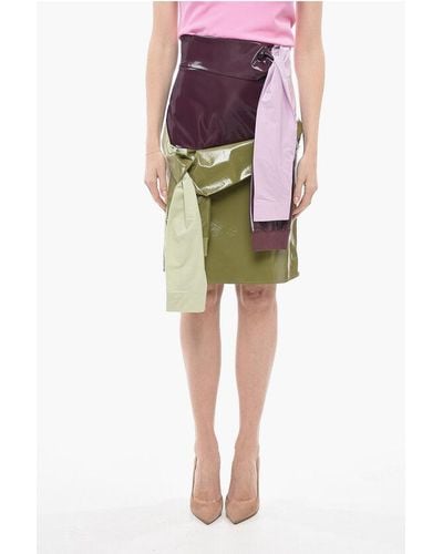ANDERSSON BELL Faux Leather Pencil Margo Skirt With Knotted Sleeves - Multicolour