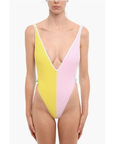 DIESEL Stretch Fabric Tessah One-Piece V-Neck Swimsuit - Pink