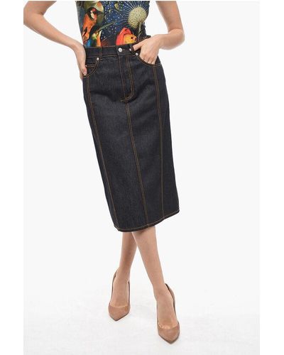 Alexander McQueen Denim Pencil Skirt With Rear Slit - Black