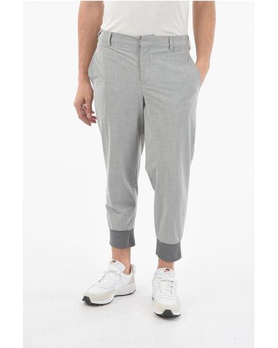 Neil Barrett Extrafine Tech Cotton Low-Rised Trousers With Ribbed Cuffed Ank - Grey