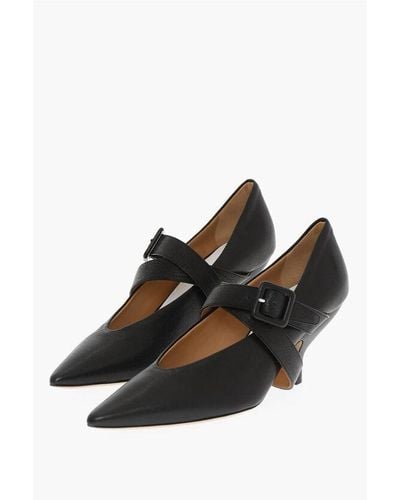 Maison Margiela Mm22 Leather Mary Jane Court Shoes With Spool Heel 7Cm - Black
