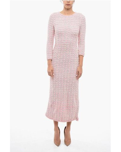Balenciaga Buttoned Back To Front Wool Blend Tweed Dress - Pink