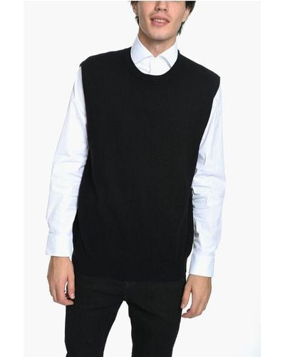 Bruno Manetti Crew Neck Pure Cashmere Vest - Black