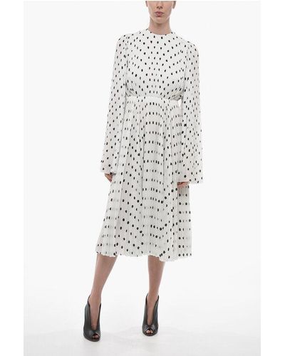 Balenciaga Polka Dot Patterned Accordion Dress With Bell Sleeves - White