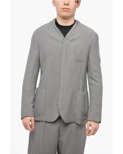 Armani Zipped Half-Lined Blazer With Striped Pattern - Grey