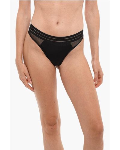 Maison Lejaby Solid Colour Thong With See-Through Inserts - Black