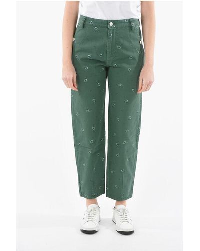 KENZO High-Waisted Denim Trousers With Bandana Print 18Cm - Green