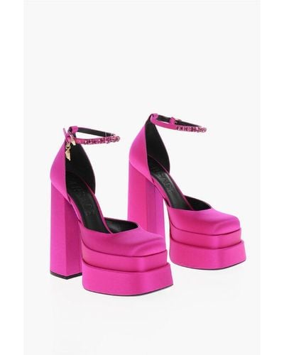 Versace Jewel Strap Satin Platform Court Shoes 17Cm - Pink