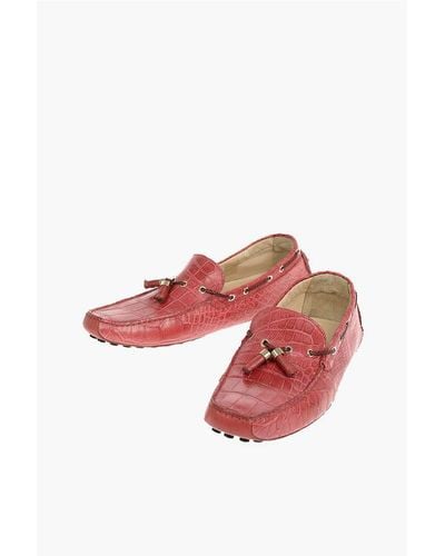 Corneliani Crocodile Skin Boat Shoes With Pure Embelished Tassels - Red