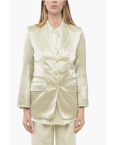 By Malene Birger Satin Multipocket Blazer With Raw Cut Detail - Natural