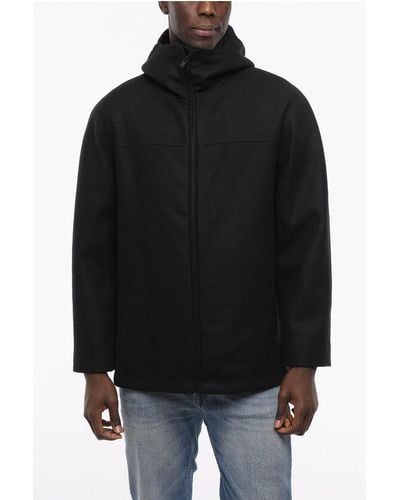 Hevò Solid Colour Jacket With Hood And Zip Closure - Black