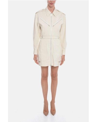 Victoria Beckham Compact-Cotton Midi Dress With Front Zip - Natural