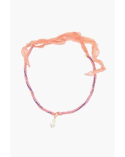 Forte Forte Fluo Ribbon My Jewel Necklace With Bead Pendant - White