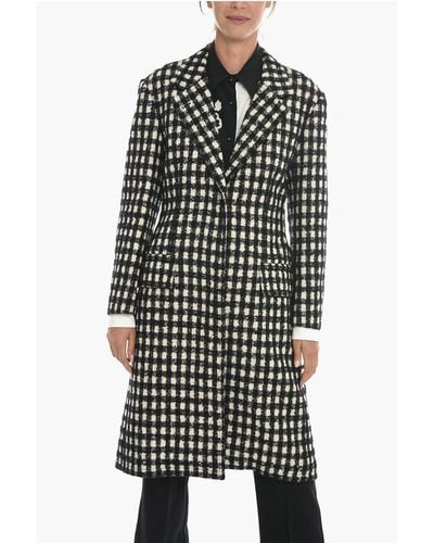 Chloé Gingham Check Woll Blend Coat With Hidden Buttoning - White
