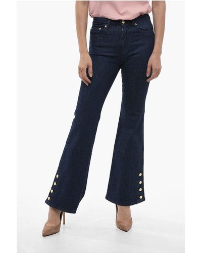 Michael Kors Dark-Washed Flared Denims With Button Detail - Blue