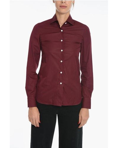 Finamore 1925 Solid Colour Poplin Cotton Ivana Shirt - Red