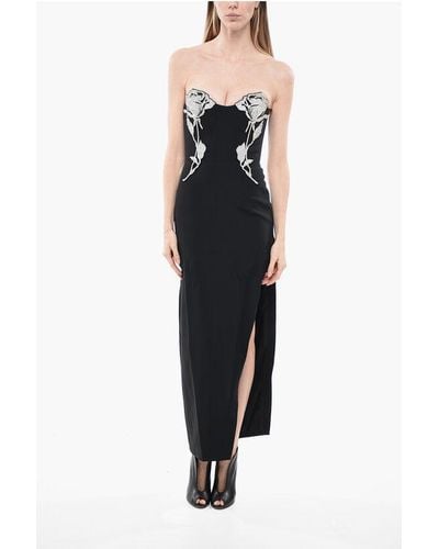 David Koma Rhinestone Embellished Strapless Midi Dress With Maxi Side S - Black