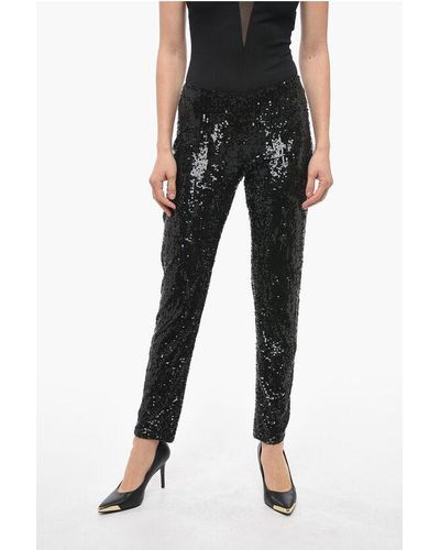 P.A.R.O.S.H. Sequined Gummynet Drawstringed Trousers - Black