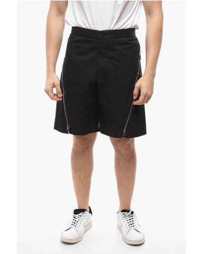 Alexander McQueen Cotton Shorts With Side Maxi Zips - Black