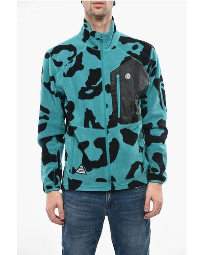 BBCICECREAM Mock Neck Leopard Pile Sweatshirt With Frontal Zip - Blue