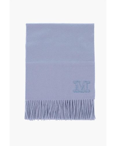 Max Mara Solid Colour Cashmere Wsdalia Scarf With Fringes - Blue