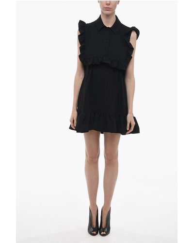 Sportmax Sleeveless Ferito Shirt Dress With Ruffled Edges - Black