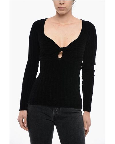 MSGM Ribbed Chenille Top With Twisted Detail - Black