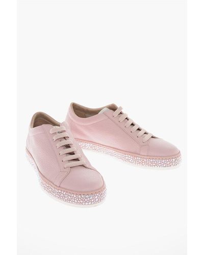 Le Silla Textured Leather Andrea Trainers With Crystals - Pink