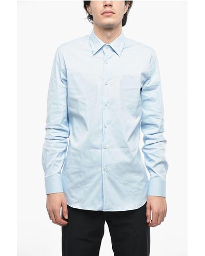 Prada Standard Collar Popeline Cotton Shirt - Blue