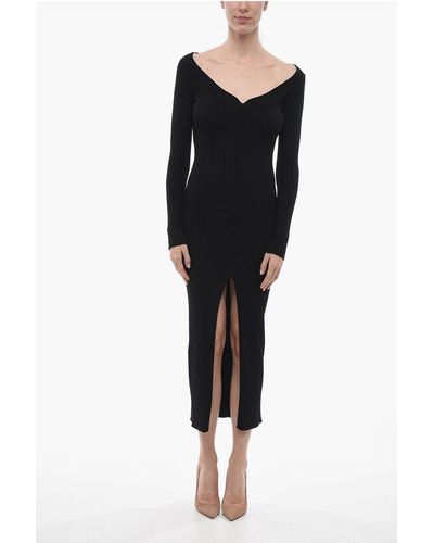 Courreges Ribbed Knitted Dress With Front Split - Black