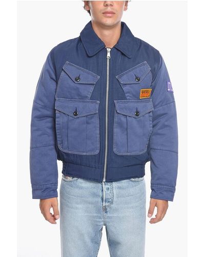 DIESEL W-Manfred Denim Puffer Jacker With Logo Patch - Blue