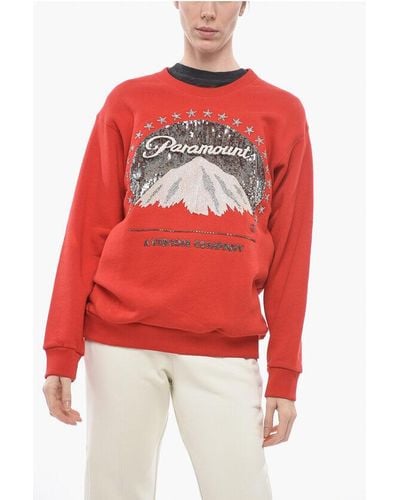 Gucci Crew Neck Paramount Sweatshirt With Sequined Embroidery - Red