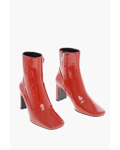 DIESEL Patent Leather D-Millenia Square Toe Boots 7.5Cm - Red