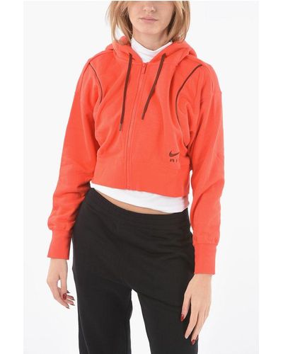 Nike Zip Closure Cropped Sweatshirt With Hood - Red