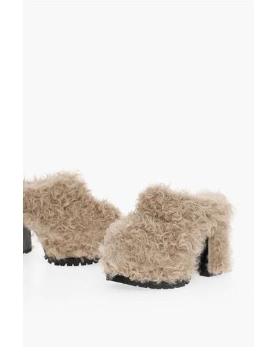 HAUS OF HONEY Chunky Sole Shearling Mules Heel 13 Cm - Natural
