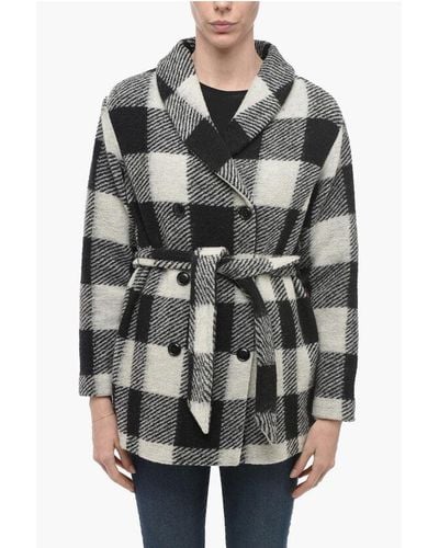 Woolrich Archive Double-Breasted Plaid Check Coat - Grey